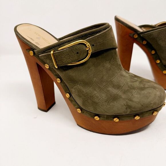 Veronica Beard Alek Croc Embossed Leather Clogs Platform Size 9.5 - Picture 2 of 10